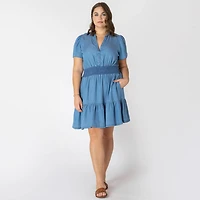 Devoted Women’s Plus size loose fit short sleeve denim mini dress