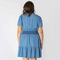 Devoted Women’s Plus size loose fit short sleeve denim mini dress