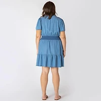 Devoted Women’s Plus size loose fit short sleeve denim mini dress