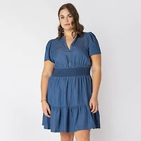 Devoted Taille Plus Femme mini robe en denim à manches courtes