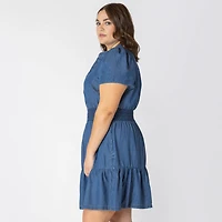 Devoted Taille Plus Femme mini robe en denim à manches courtes