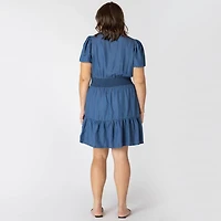 Devoted Women’s Plus size loose fit short sleeve denim mini dress