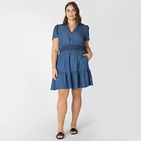 Devoted Taille Plus Femme mini robe en denim à manches courtes