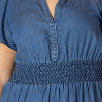 Devoted Taille Plus Femme mini robe en denim à manches courtes