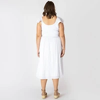 Devoted Taille Plus Femme robe midi sans manches avec volants sur les épaules