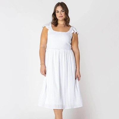 Devoted Women’s Plus size sleeveless midi dress with shoulder ruffle