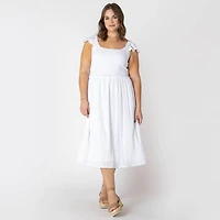 Devoted Women’s Plus size sleeveless midi dress with shoulder ruffle