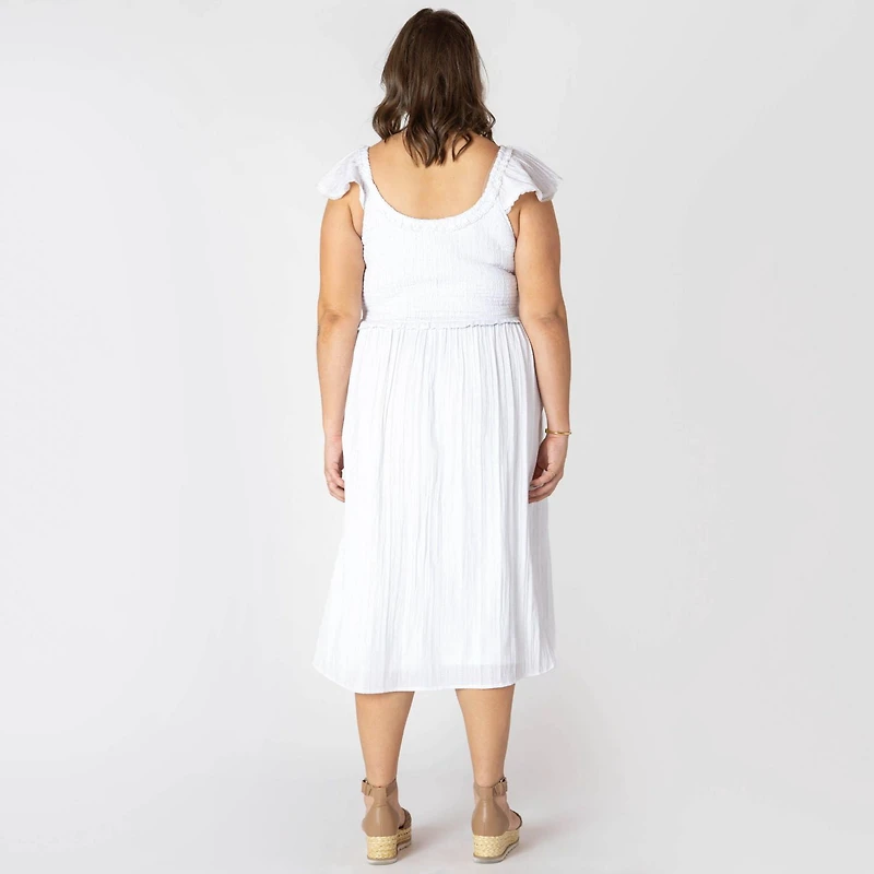 Devoted Women’s Plus size sleeveless midi dress with shoulder ruffle