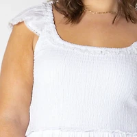 Devoted Women’s Plus size sleeveless midi dress with shoulder ruffle