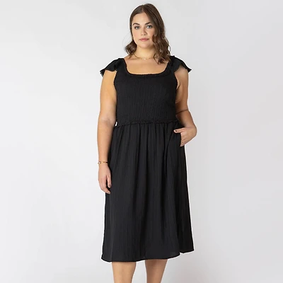 Devoted Women’s Plus size sleeveless midi dress with shoulder ruffle