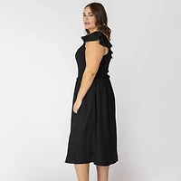 Devoted Taille Plus Femme robe midi sans manches avec volants sur les épaules