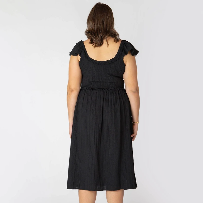 Devoted Women’s Plus size sleeveless midi dress with shoulder ruffle