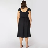 Devoted Women’s Plus size sleeveless midi dress with shoulder ruffle