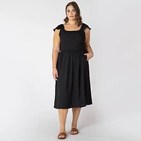 Devoted Taille Plus Femme robe midi sans manches avec volants sur les épaules