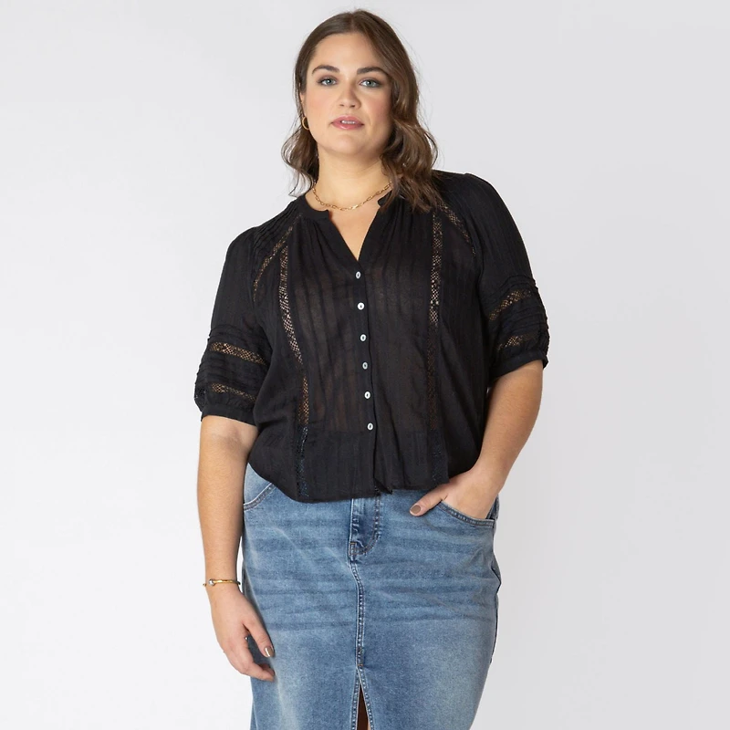 Devoted Women’s Plus size short sleeve button up blouse