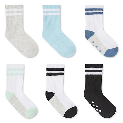 George Baby Boys' Crew Socks with Grippers 6-Pack