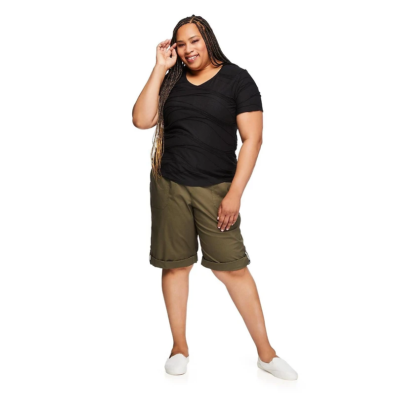 T-shirt à manches courtes avec texture ondulée Iyla Plus pour femmes Tailles 1X-4X
