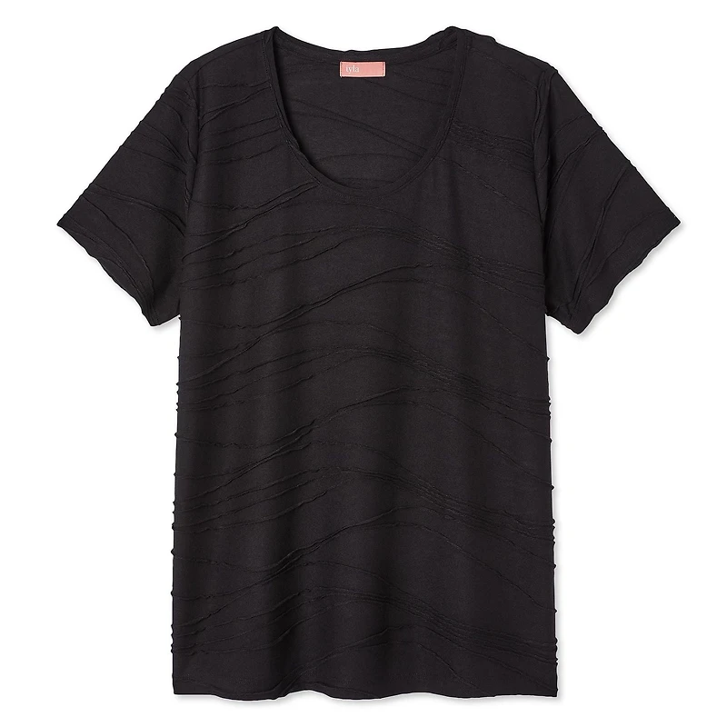 T-shirt à manches courtes avec texture ondulée Iyla Plus pour femmes Tailles 1X-4X