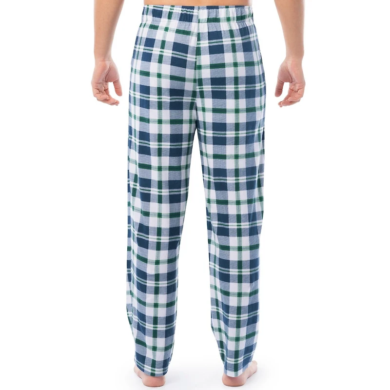 Fruit of the Loom Men's Sueded Jersey Cotton Sleep Pants, green and blue plaid