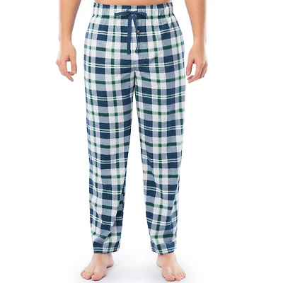 Fruit of the Loom Men's Sueded Jersey Cotton Sleep Pants, green and blue plaid
