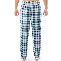 Fruit of the Loom Men's Sueded Jersey Cotton Sleep Pants, green and blue plaid