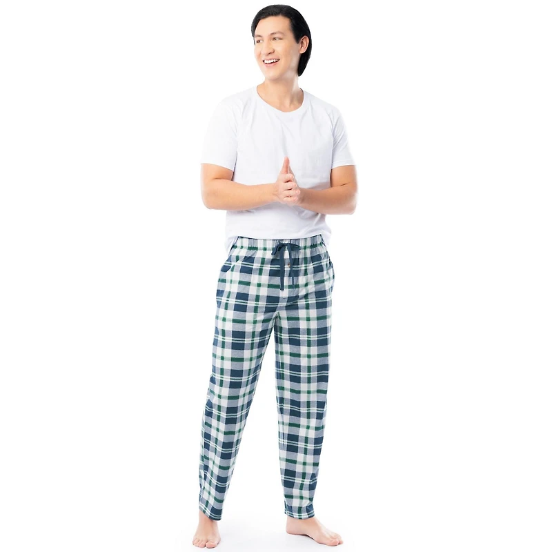 Fruit of the Loom Men's Sueded Jersey Cotton Sleep Pants, green and blue plaid