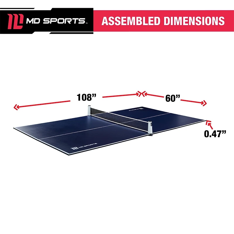 MD Sports Plateau de conversion de tennis de table, filet rétractable, pré-assemblé, bleu