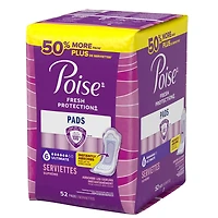 Serviettes d’incontinence et d’incontinence en période post-partum Poise, 6 gouttes absorption suprême, longueur ordinaire, 52 unités
