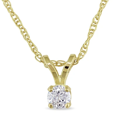 Miabella 0.10 Carat T.W. Diamond 14 K Yellow Gold Solitaire Pendant; 17"