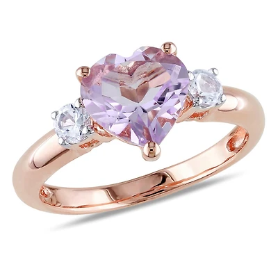 Tangelo 2 Carat T.G.W. Rose de France and Created White Sapphire Pink Rhodium Plated Sterling Silver Heart Ring
