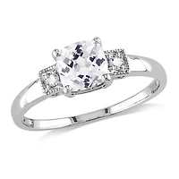 Bague de fiançailles Miabella avec 1.25 carat de saphir blanc synthétique de coupe coussin et diamant en argent sterling