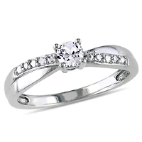 Miabella 0.33 Carat T.G.W. Created White Sapphire and Diamond Accent Sterling Silver Cross-Over Engagement Ring