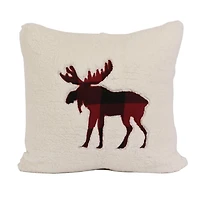 Coussin Buffalo plaid avec appliqué d'orignal en toile de Canadiana