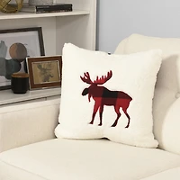 Sherpa Pillow with Moose Applique Reverse Buffalo Plaid Print by Canadiana