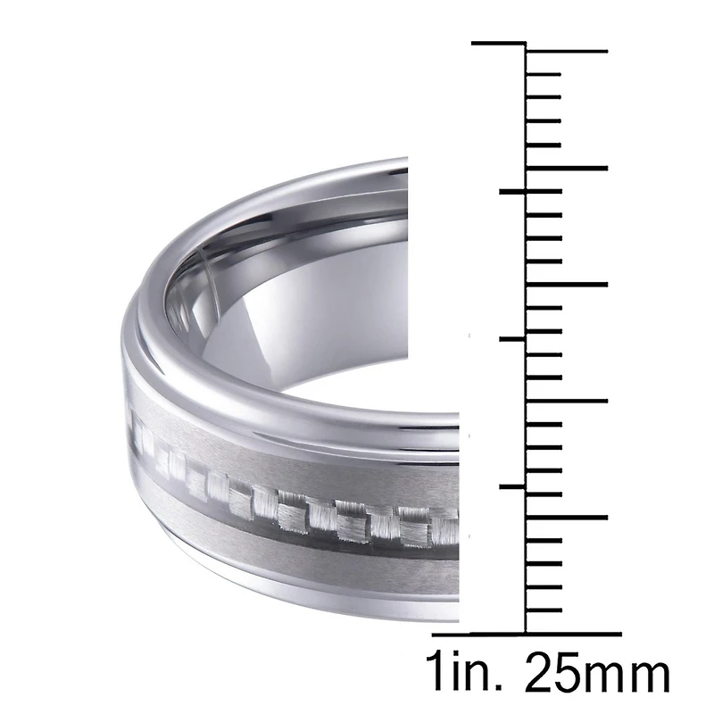 Quintessential Men's Tungsten 8mm White Carbide Fiber Inlay