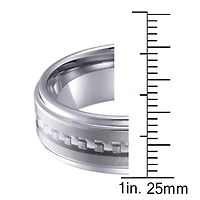 Quintessential Men's Tungsten 8mm White Carbide Fiber Inlay