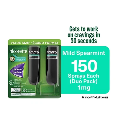 Vaporisateur Nicorette VapoÉclair (1 mg, menthe verte douce), aide de renoncement au tabac, emballage duo 150 vaporisations x 2