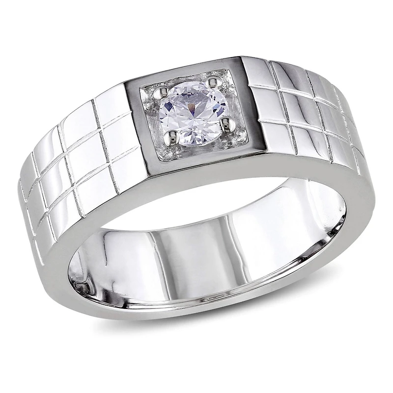 Bague stylisée Miabella pour homme en saphir blanc synthétique 0.33 ct TGW en argent sterling