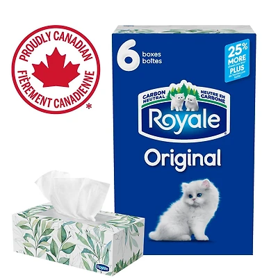 Royale Original Facial Tissue, 6 Flat Boxes, 126 Tissues per box, 2-Ply, 756 Tissues