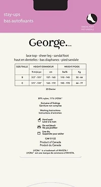 Bas autofixants avec pied sandale George pour femmes Tailles B, C