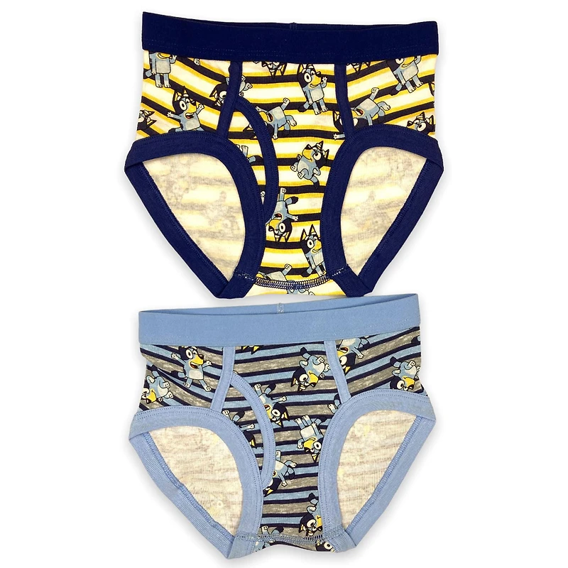 Bluey  Slip garçon. Ces sous-vêtements pour petits garçons sont livrés dans un pack de 4 et ont une bande elastique à la taille et autour de la jambe et Tailles 2T à 4T