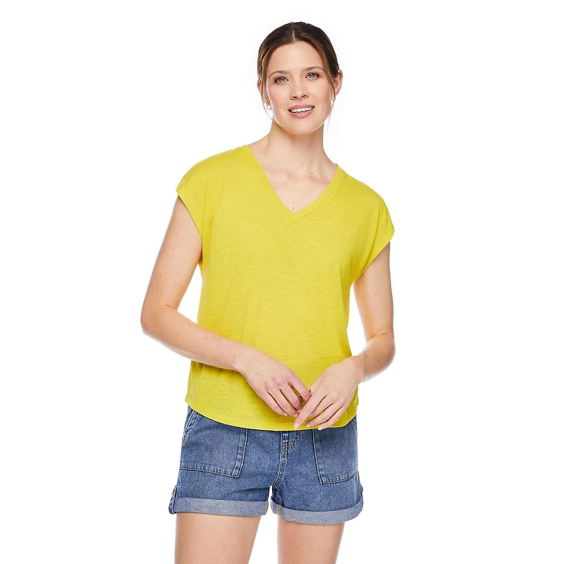T-shirt à manches chauve-souris avec encolure en V George pour femmes Tailles TP–TTG