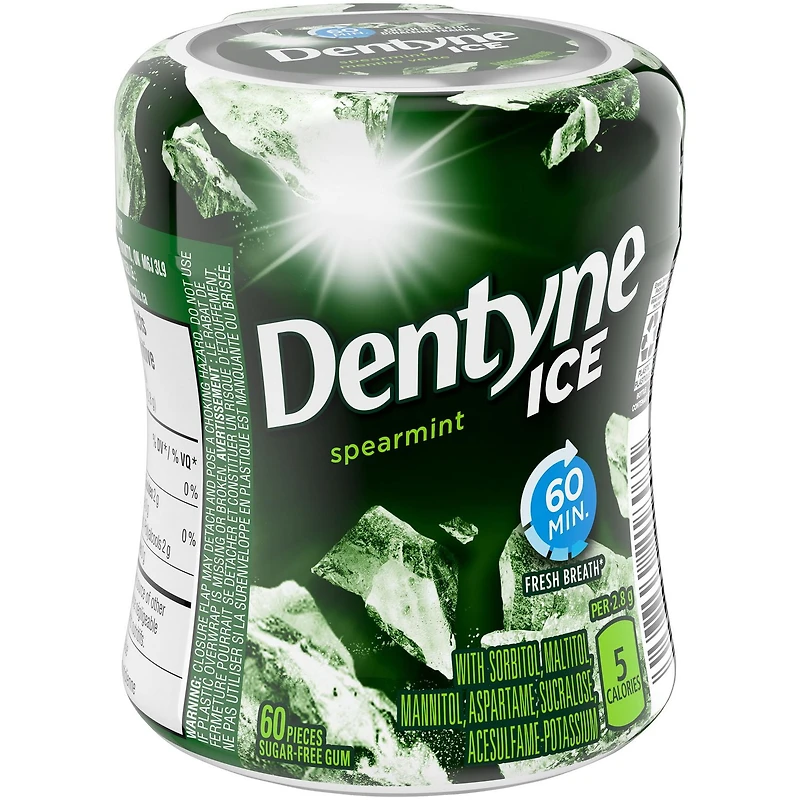 Dentyne Ice Spearmint, Sugar Free Gum, 1 bottle (60 pieces), 60 count