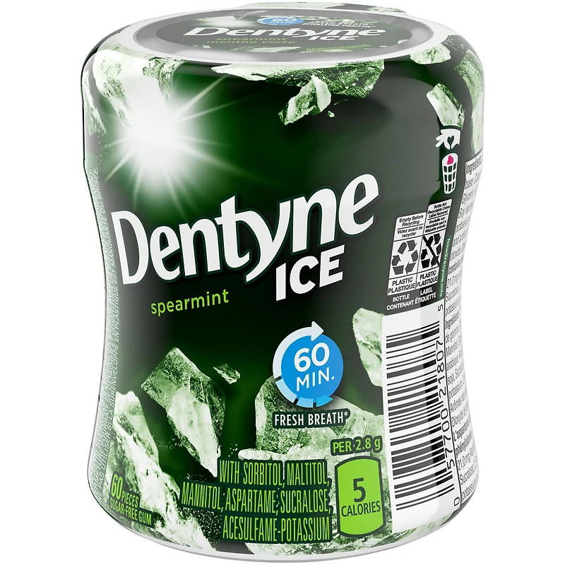 Dentyne Ice Spearmint, Sugar Free Gum, 1 bottle (60 pieces), 60 count