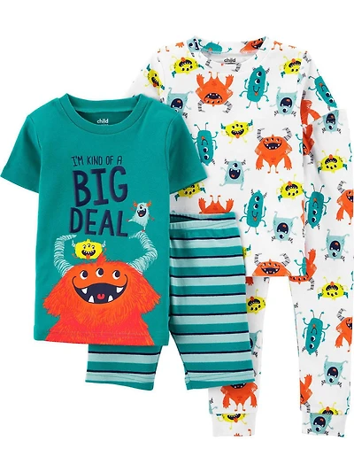 Child of Mine made by Carter's Toddler Boys' 4-piece Pyjama -Monster