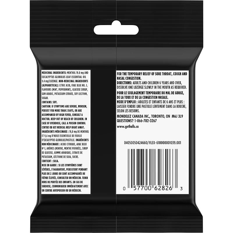 HALLS Extra Strong Menthol Cough Drops, Throat Lozenges, Sore Throat Relief, Mentho-Lyptus, 4 Packs of 9 Lozenges