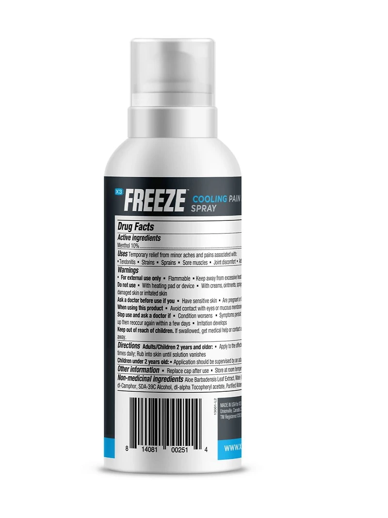 X3 Freeze Cold Therapy Pain Relief | 360 Degree Continuous Spray | For Strains & Sprains, Sore Muscles, Backache, Waist, Shoulder & Neck Pain, and More | Non-Staining | Natural Pain relief, 120ml Spray