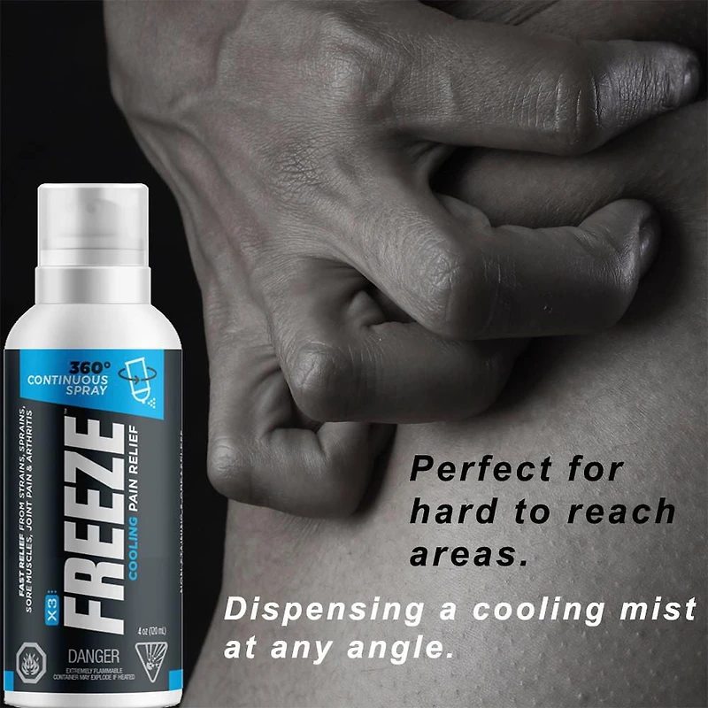 X3 Freeze Cold Therapy Pain Relief | 360 Degree Continuous Spray | For Strains & Sprains, Sore Muscles, Backache, Waist, Shoulder & Neck Pain, and More | Non-Staining | Natural Pain relief, 120ml Spray
