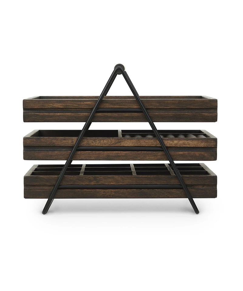 Umbra Terrace Tray. Plateau De Rangement Pour Bijoux Terrace. En Bois, Finition Noyer. 3 Plateaux. Dimension : 25,4 X 17,8 X 20.6Cm