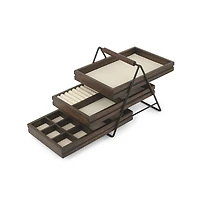 Umbra Terrace Tray. Plateau De Rangement Pour Bijoux Terrace. En Bois, Finition Noyer. 3 Plateaux. Dimension : 25,4 X 17,8 X 20.6Cm